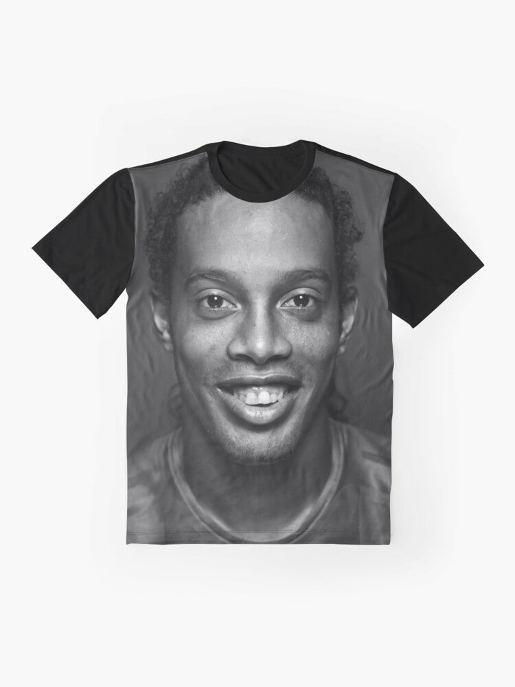 Ronaldinho soccer player graphic t-shirt design with wallpaper illustration - Flat lay