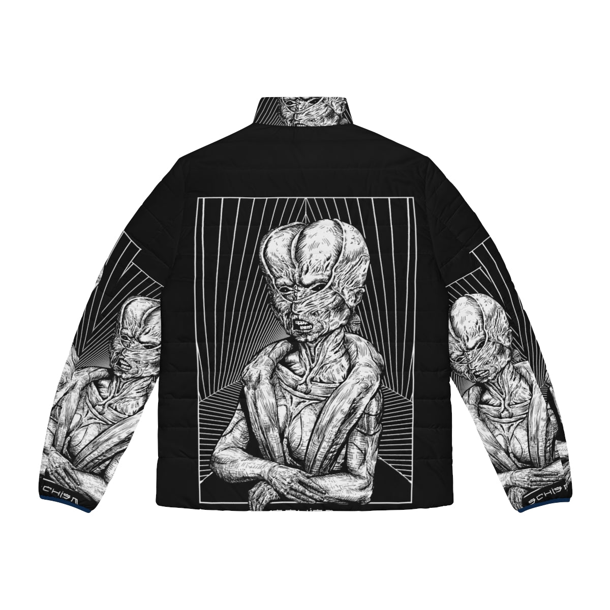 Schism Puffer Jacket featuring dark, gothic, and occult art design - Back