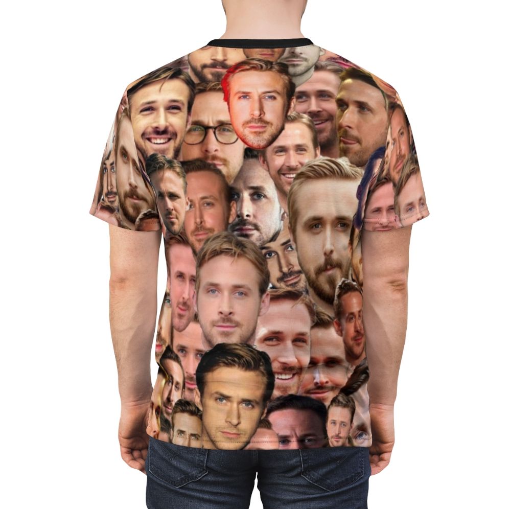 Fashionable AOP T-shirt featuring an artistic design of actor Ryan Gosling's face and head - men back