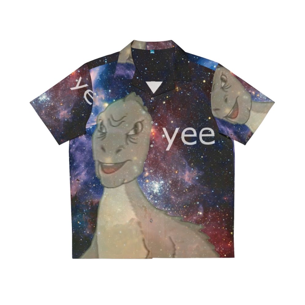 Cosmic Yee Retro Hawaiian Shirt with Dinosaur and Space Motif