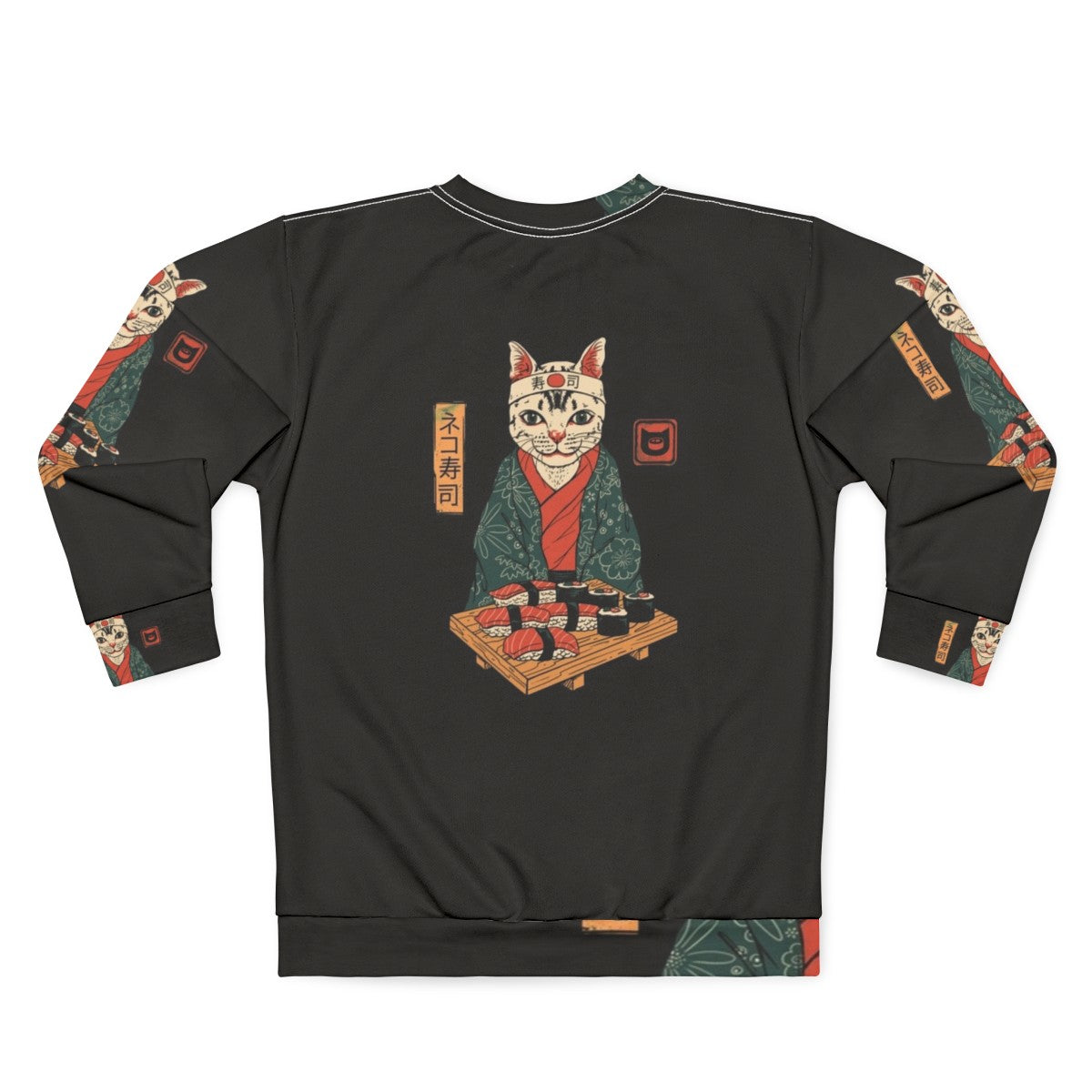 Neko Sushi Bar Sweatshirt featuring a cute cat with sushi elements - Back