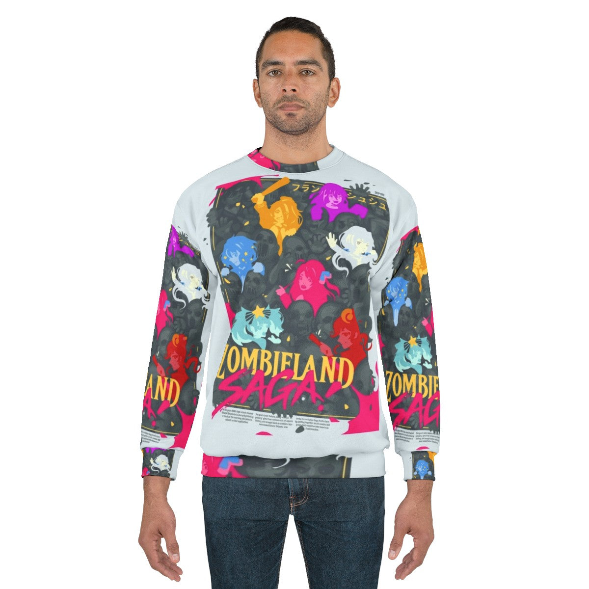 Zombieland Saga anime sweatshirt with zombie and manga characters - men