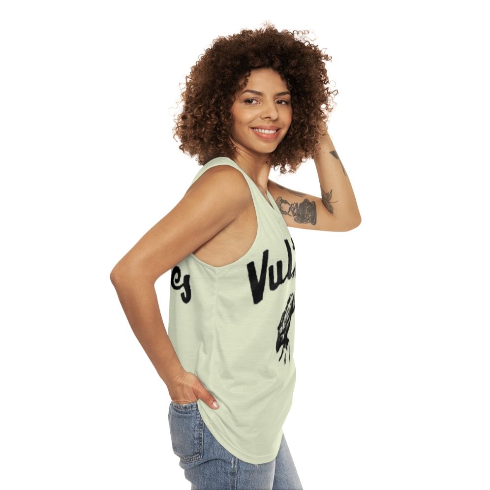 Unisex vultures tank top with graphic animal print design - women side