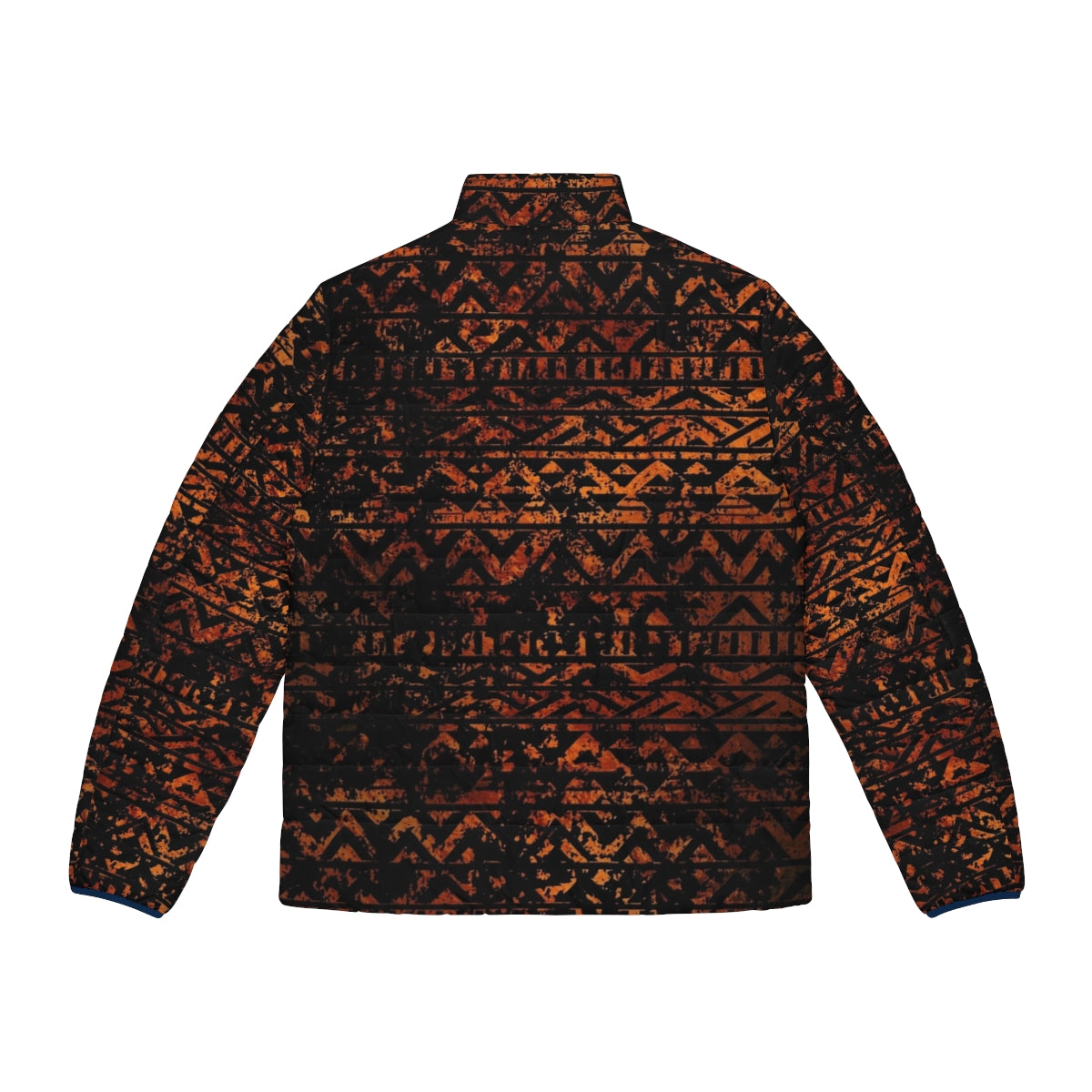 Ethnic tribal puffer jacket with bronze metallic grunge pattern - Back