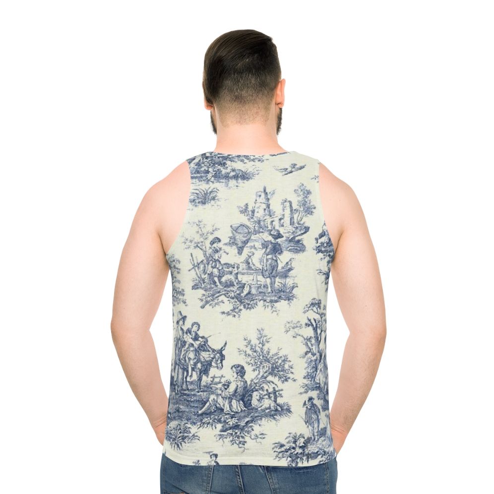 Powder blue French toile vintage floral designs unisex tank top - men back