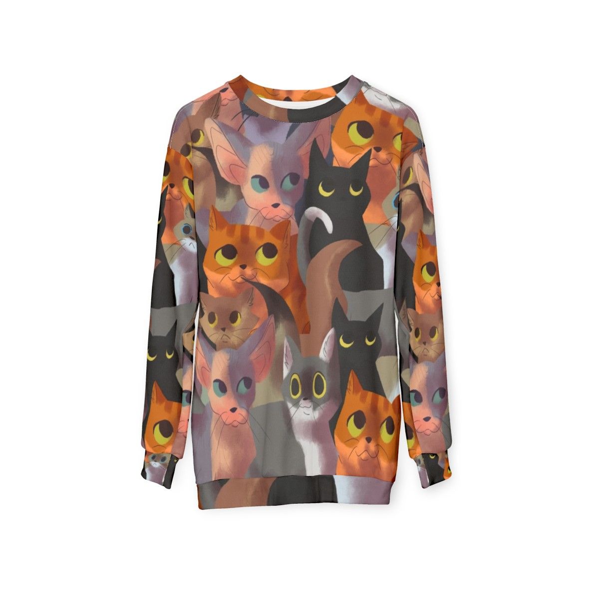 Lotsa Cats Sweatshirt featuring an adorable cat print pattern - hanging