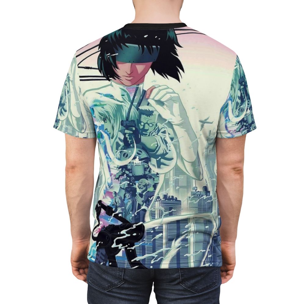 Anime-inspired t-shirt featuring cyberpunk-style manga art design - men back