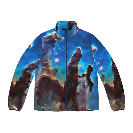 Puffer jacket featuring the iconic Pillars of Creation image from the Hubble Telescope