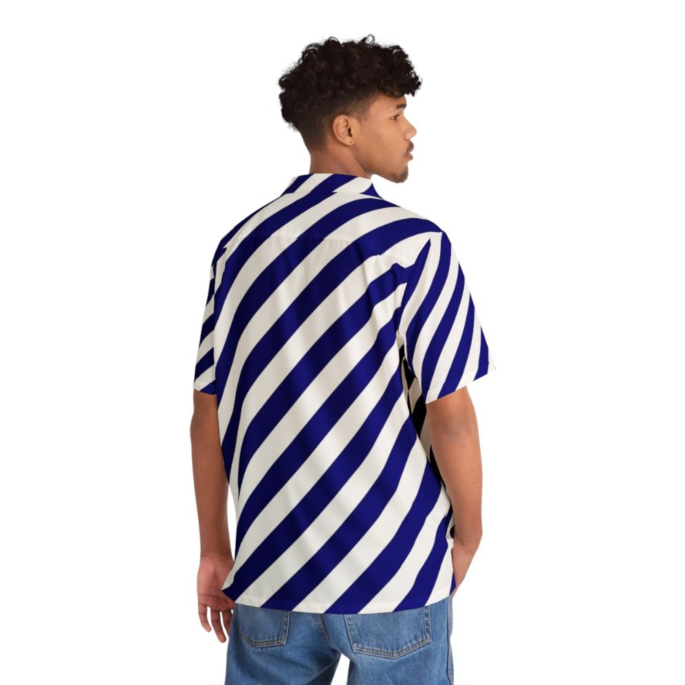 Blue and White Diagonal Stripe Hawaiian Shirt - People Back