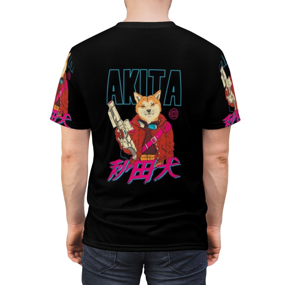 Stylish Akita dog t-shirt with a retro, vaporwave-inspired design - men back