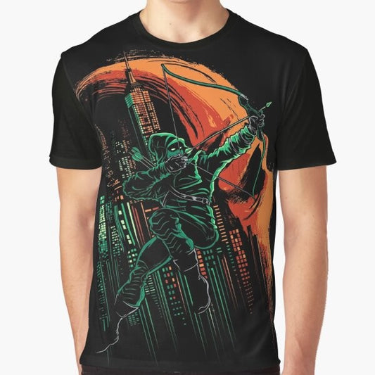 Green Arrow Graphic T-Shirt with Oliver Queen and Deathstroke Imagery