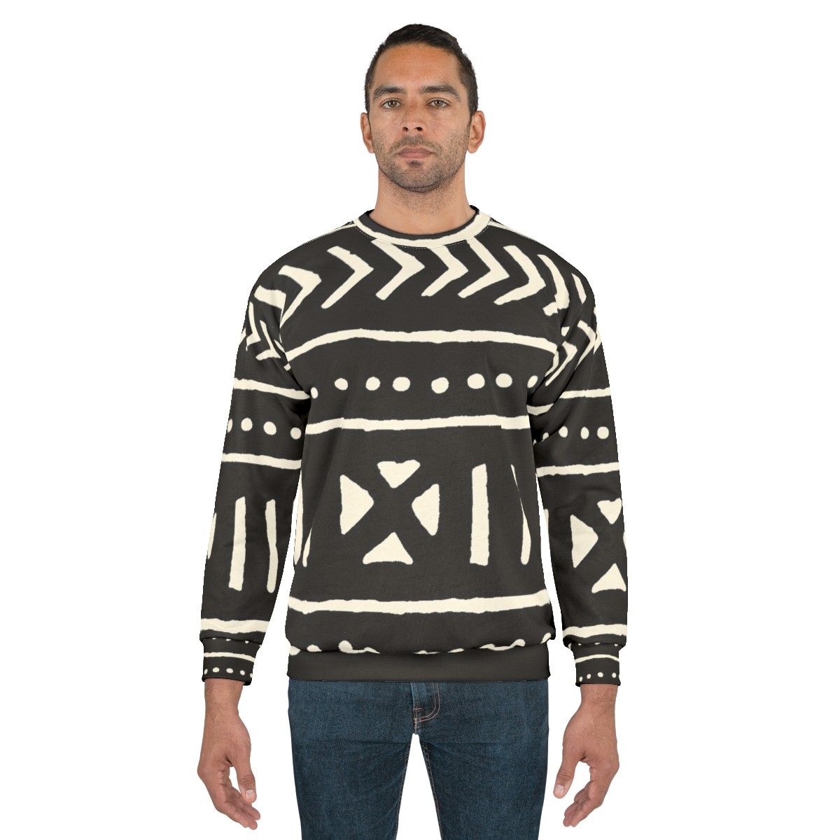 African Mud Cloth Black and White Sweatshirt - men