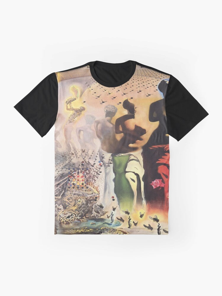 Graphic t-shirt featuring Salvador Dali's surrealist masterpiece "The Hallucinogenic Toreador" - Flat lay