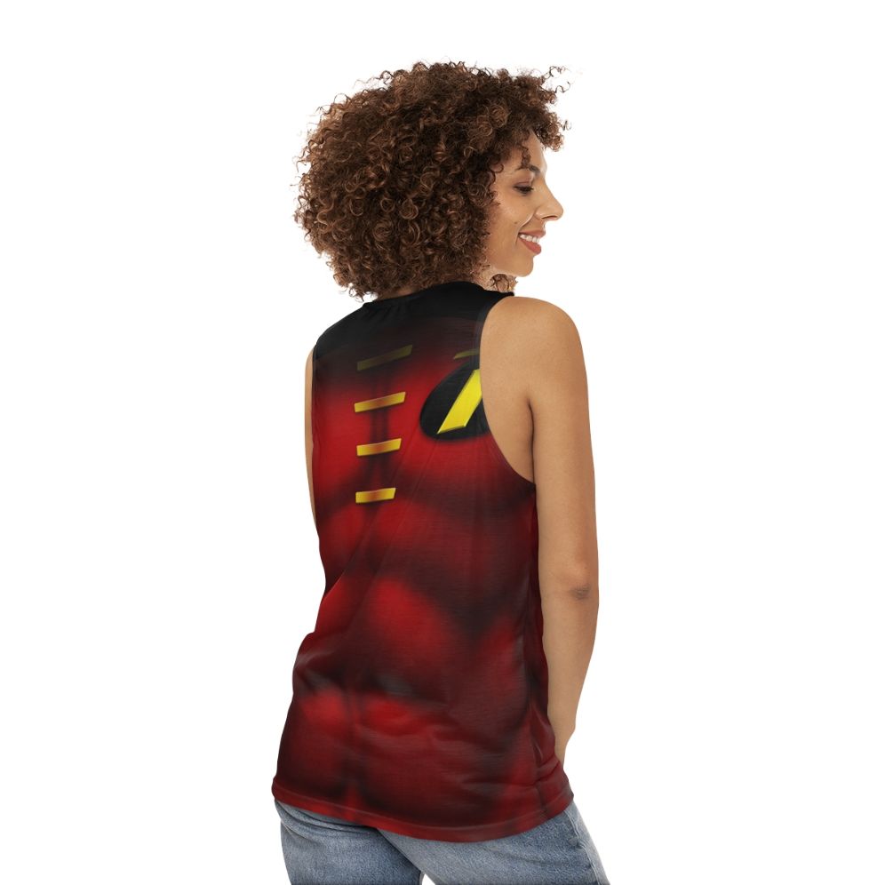 Superhero art unisex tank top with Robin design - women back