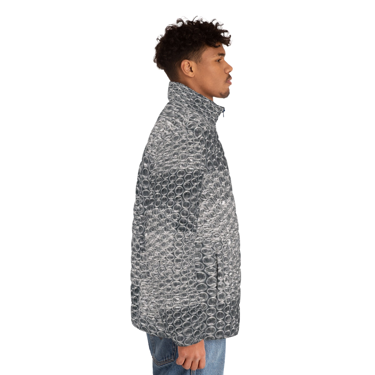 Bubble wrap puffer jacket with industrial-inspired design - men side right