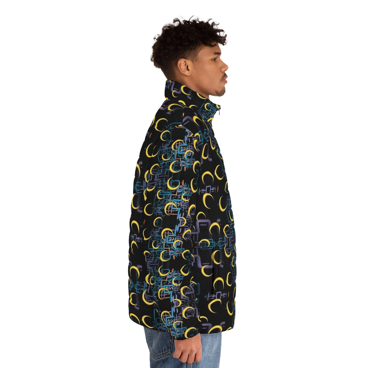 Dan Flashes Pattern Cool Tim Robinson Puffer Jacket - men side right