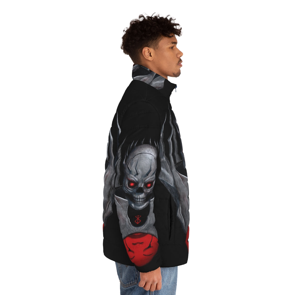 Skull Knight Puffer Jacket featuring a gothic and edgy design - men side right