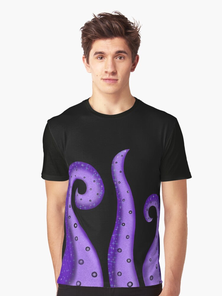 Ursula the Galaxy Sea Witch graphic t-shirt featuring a pastel goth, creepy-cute design with space, galaxy, stars, and tentacles - Men