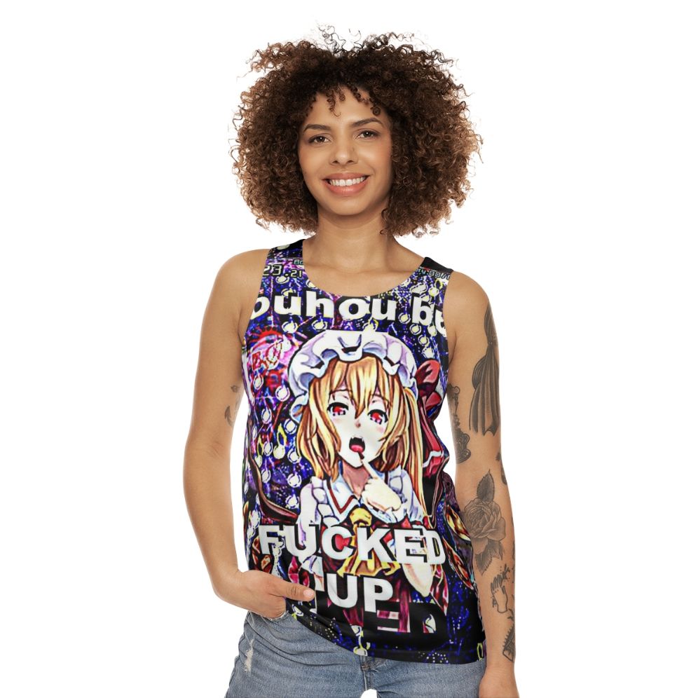 Touhou inspired unisex tank top with a funny, meme-like design - women