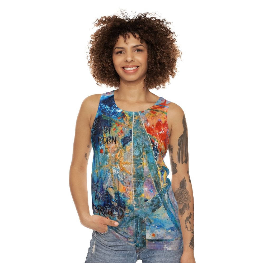 Unisex tank top with inspirational activist graphic - women