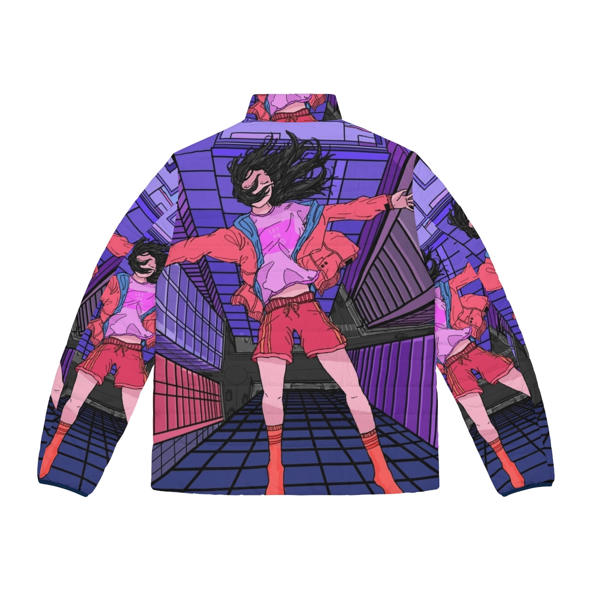 "Let Me Go" Puffer Jacket, cozy winter fashion with a vaporwave aesthetic - Back