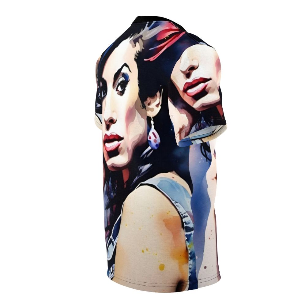 Watercolor art t-shirt featuring a portrait of singer-songwriter Amy Winehouse - men right