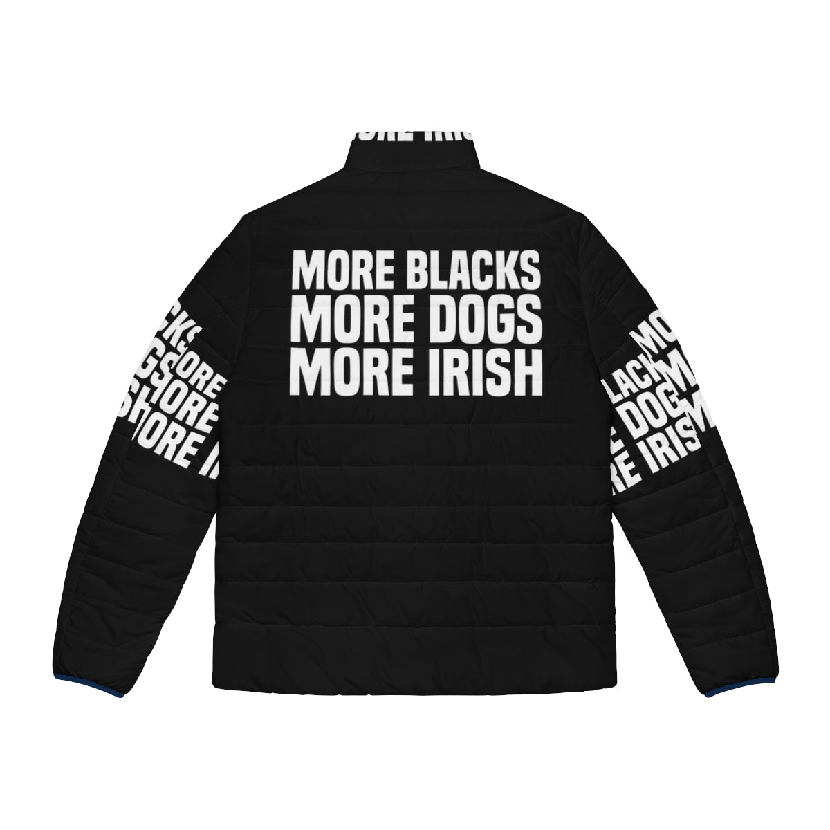 More Blacks More Dogs More Irish Puffer Jacket 2 - Stylish black, dog, and Irish-themed puffer jacket - Back