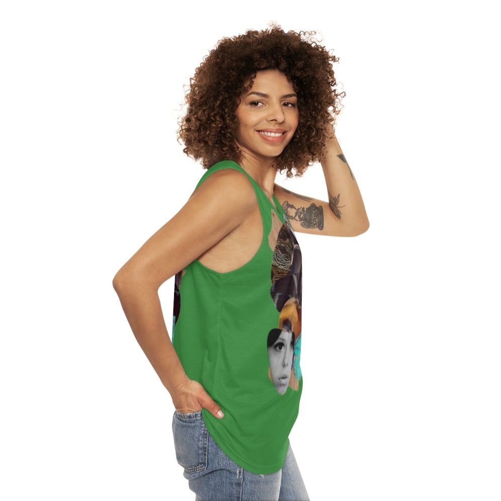 Sedmikrasky unisex tank top featuring collage design inspired by Czech experimental cinema - women side