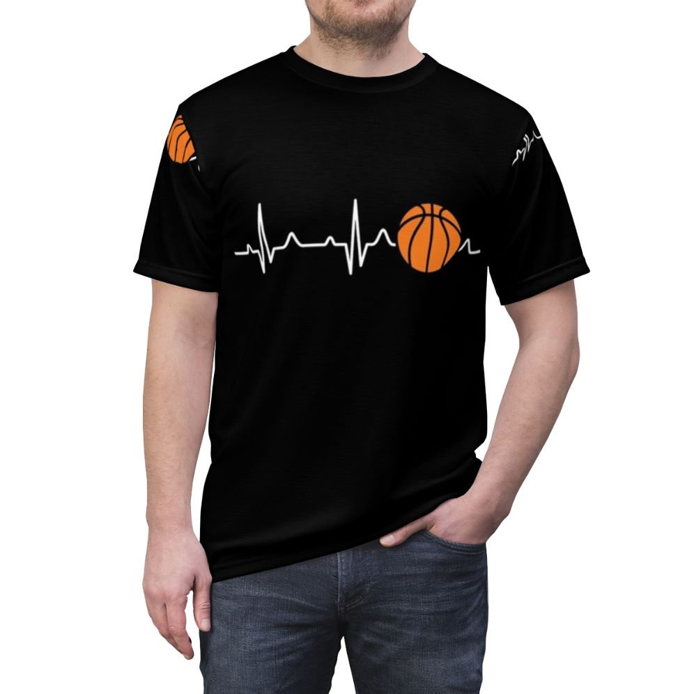 Basketball heartbeat graphic printed on a high-quality t-shirt - men front