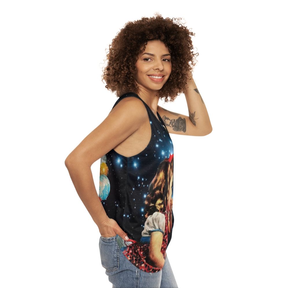 Psychedelic unisex tank top with surreal, vintage-inspired design - women side