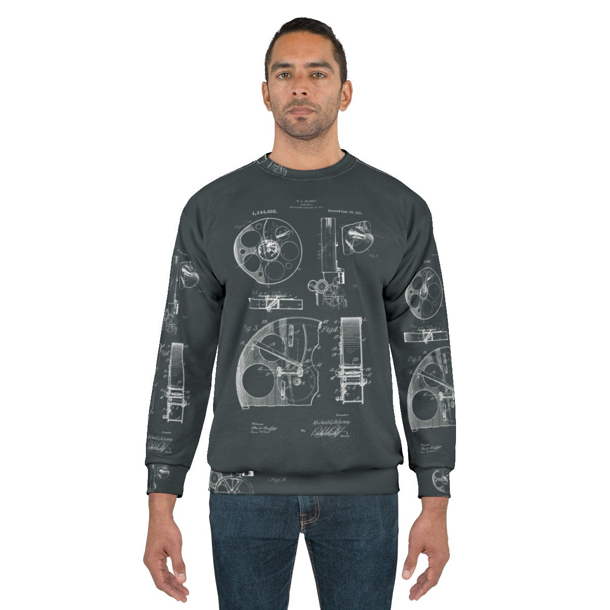 Vintage Cameraman Film Reel Patent Drawings Sweatshirt - men