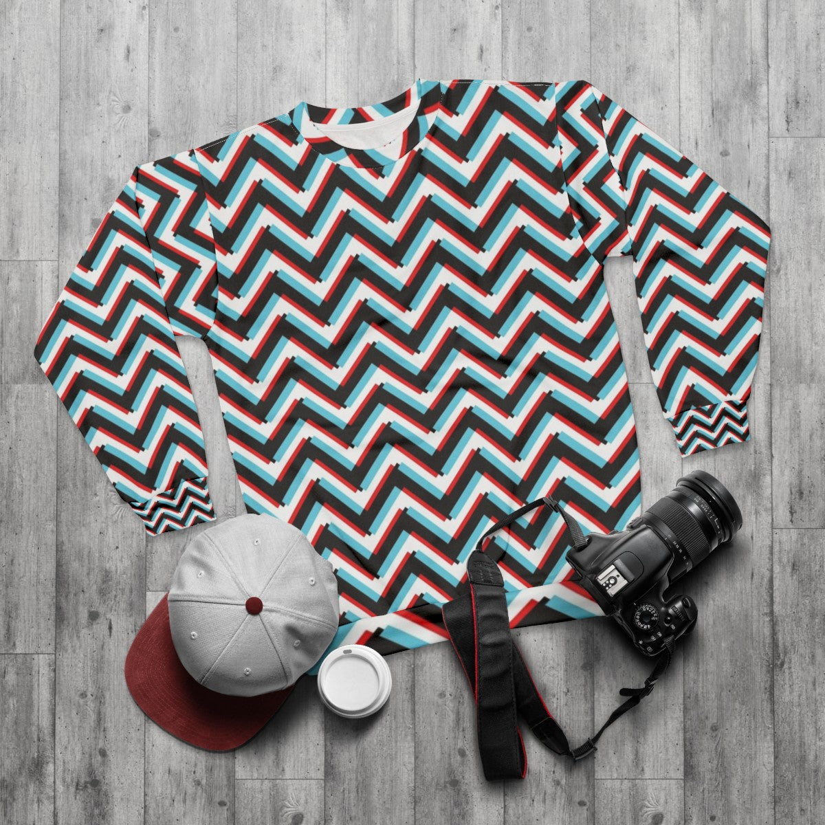 Stereoscopic chevron zig zag graphic print sweatshirt - flat lay