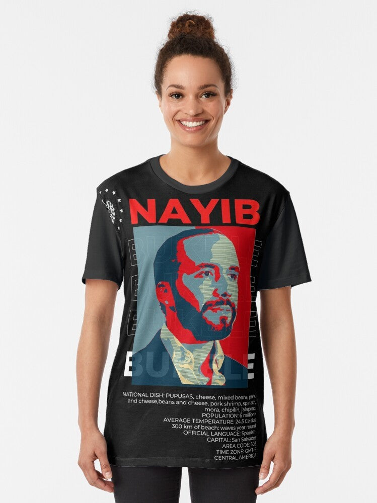 El Salvador President Nayib Bukele Graphic T-Shirt featuring a volcano - Women