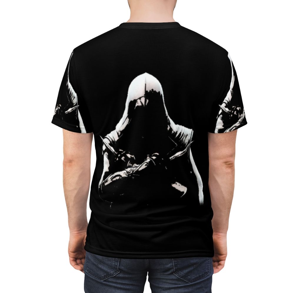 Assassins Creed inspired Ezio Auditore t-shirt design for video game fans and gamers - men back