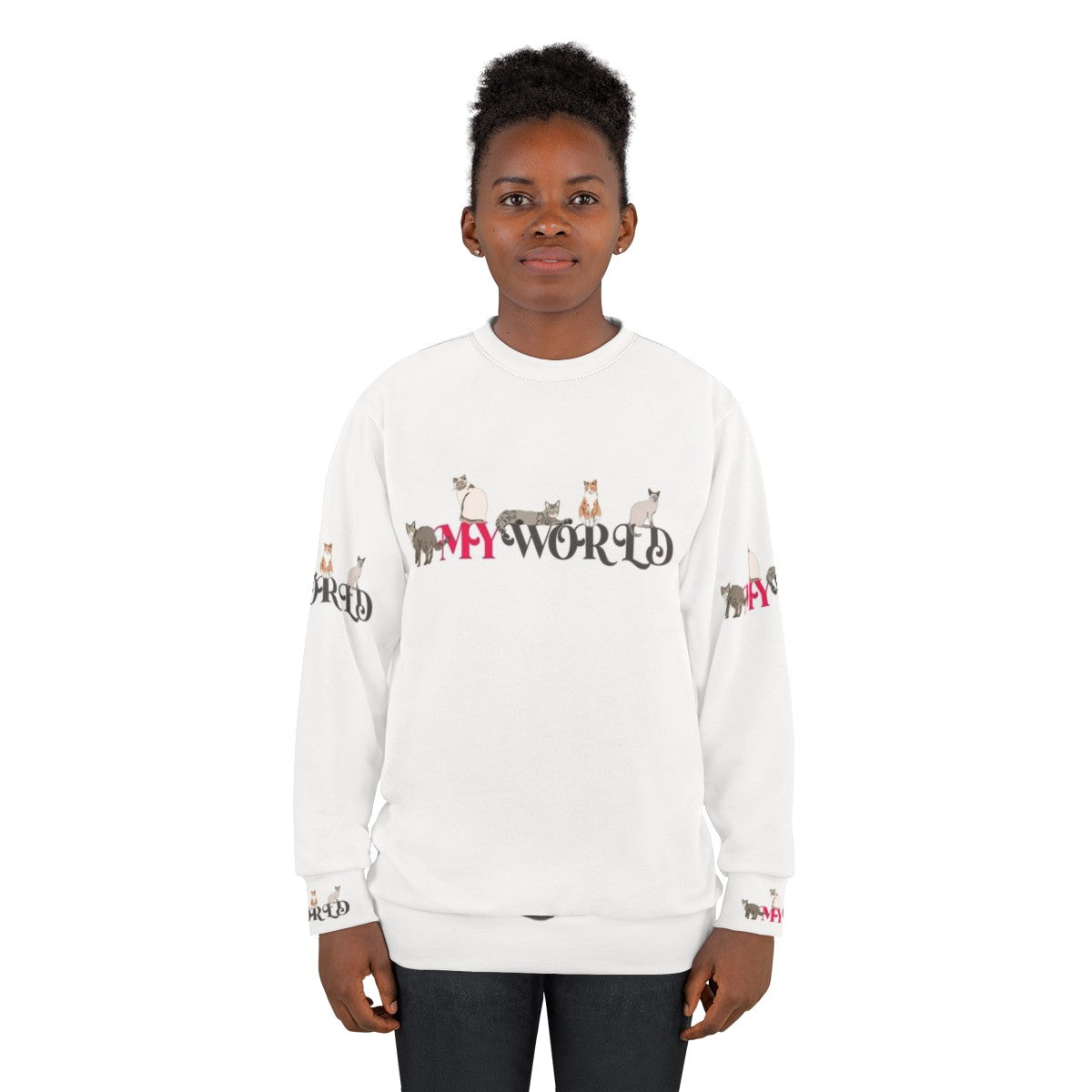 "My World" Sweatshirt with Cute Cats and Colorful Designs - women