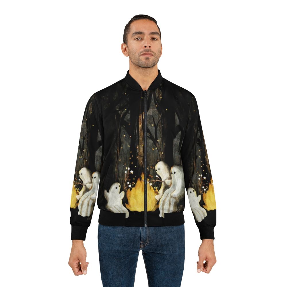 Marshmallows and ghost stories bomber jacket with a spooky forest design - Lifestyle