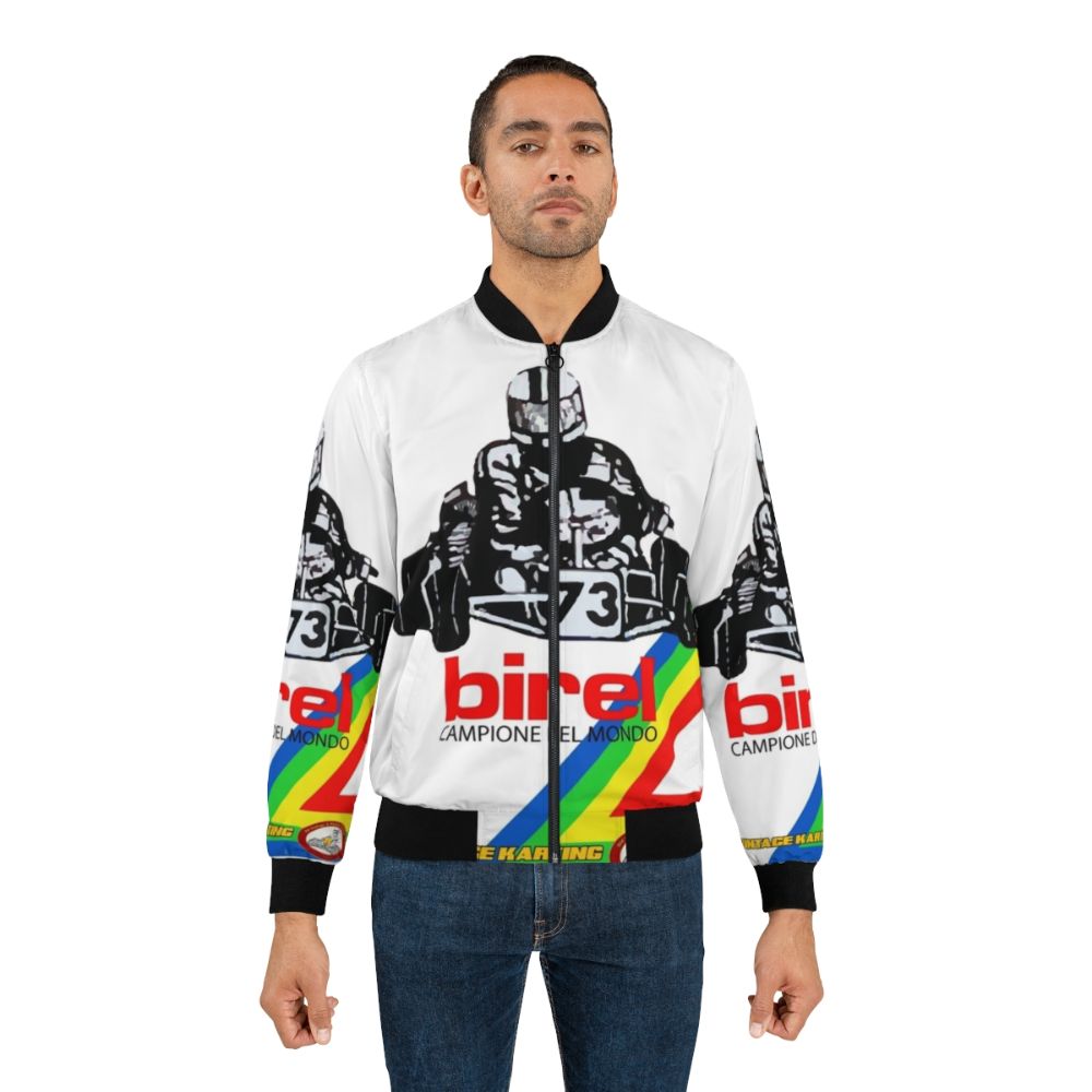 Vintage QVHK Birel Bomber Jacket featuring classic kart design - Lifestyle