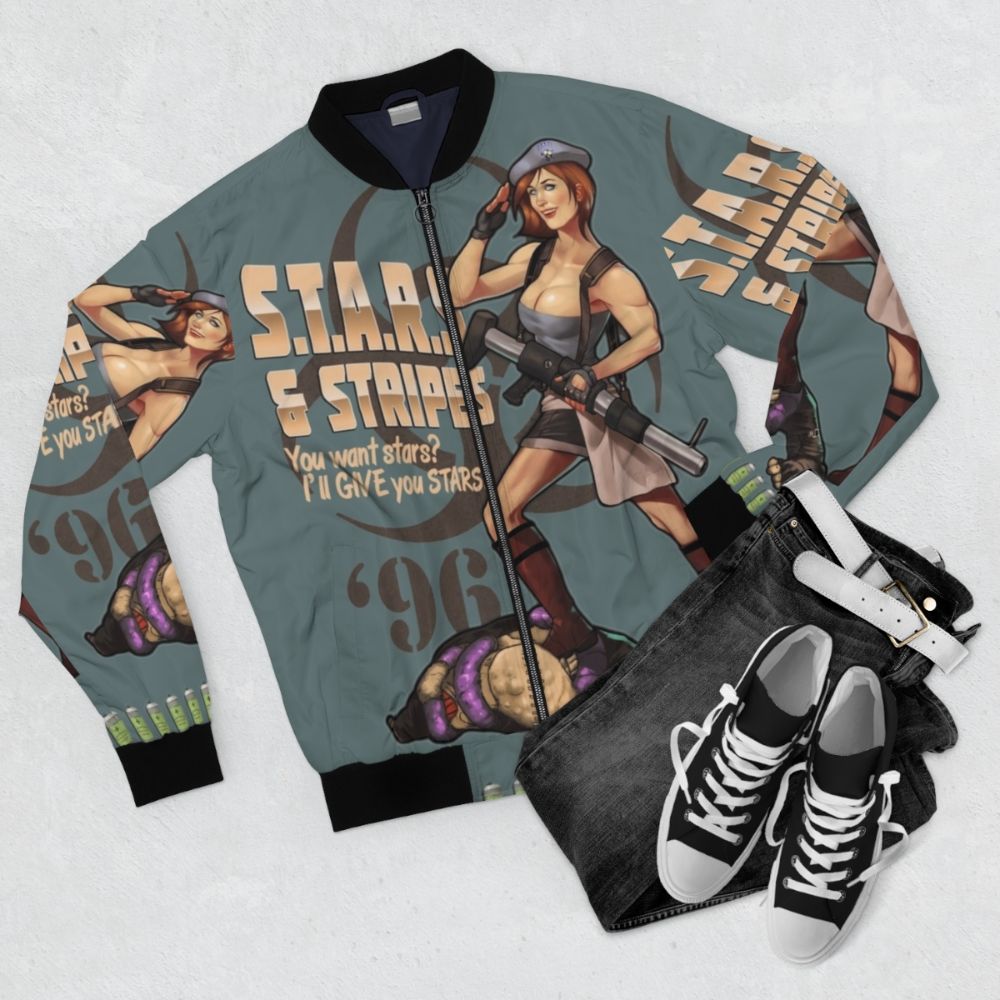 Jill Valentine Resident Evil Bombshell Bomber Jacket - Flat lay