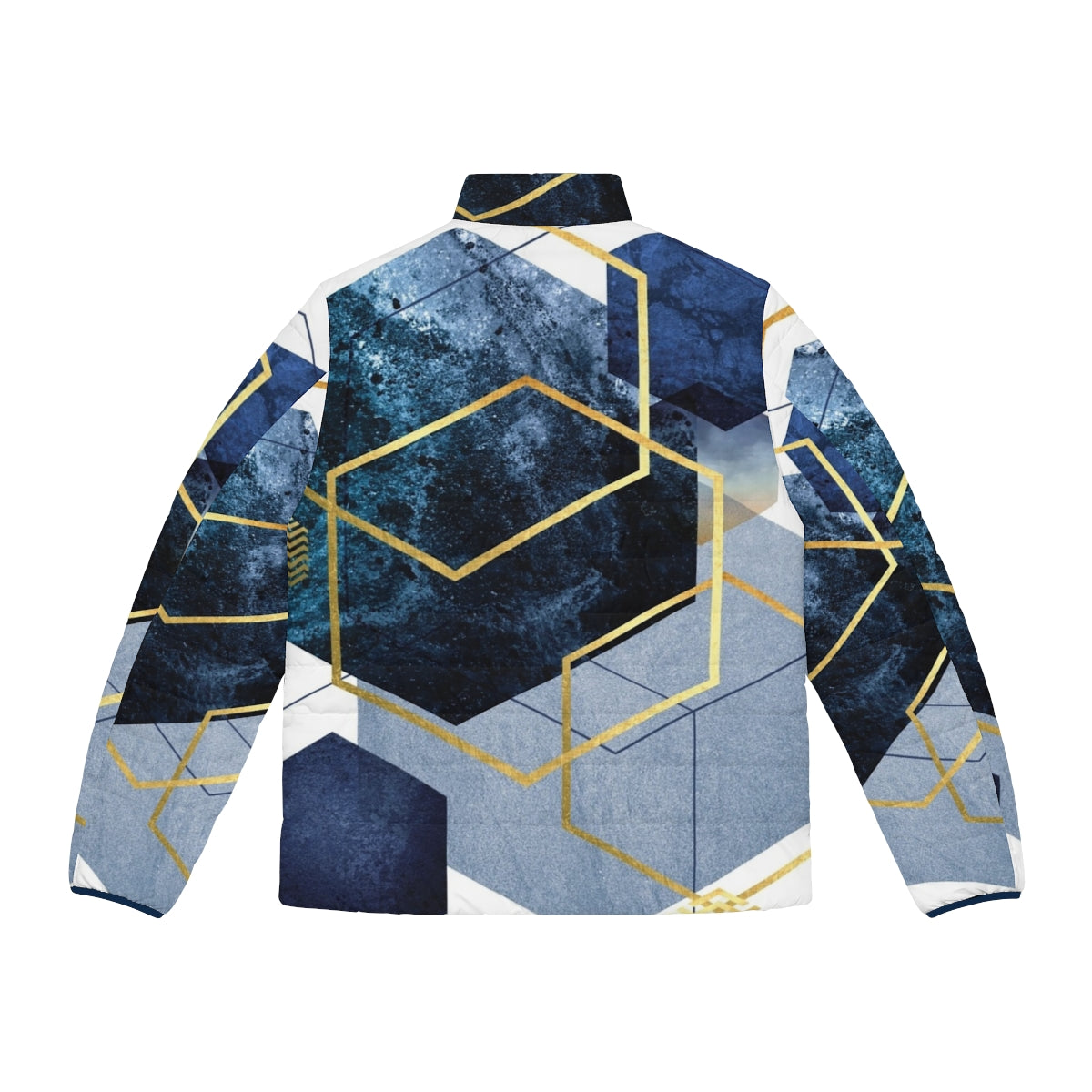 Navy and gold geometric puffer jacket for men - Back