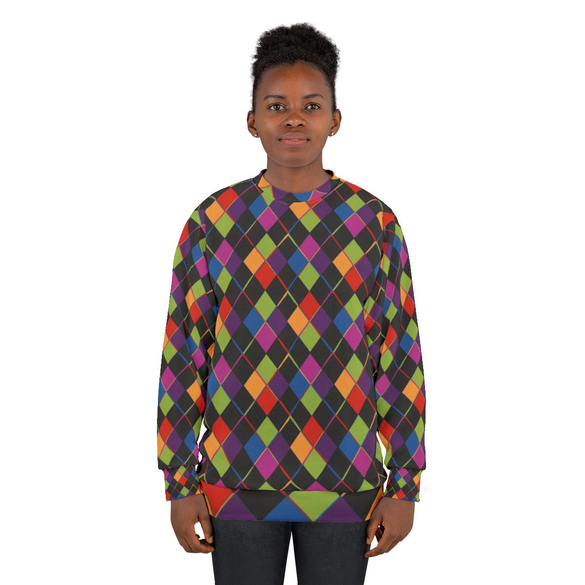 Retro 1980s rainbow diamond pattern sweatshirt - women