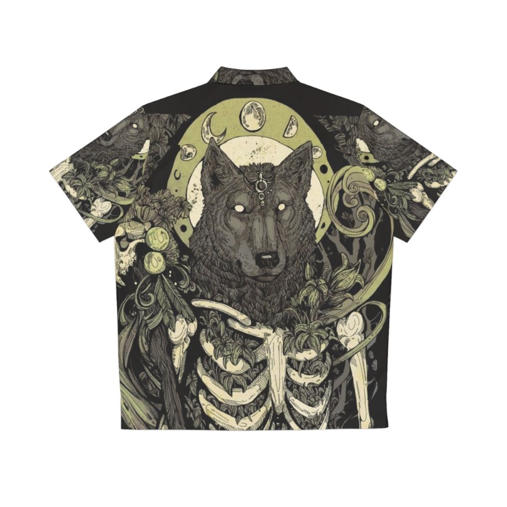 Dark lycanthropy Hawaiian shirt featuring a werewolf wolf and skull skeleton design - Back