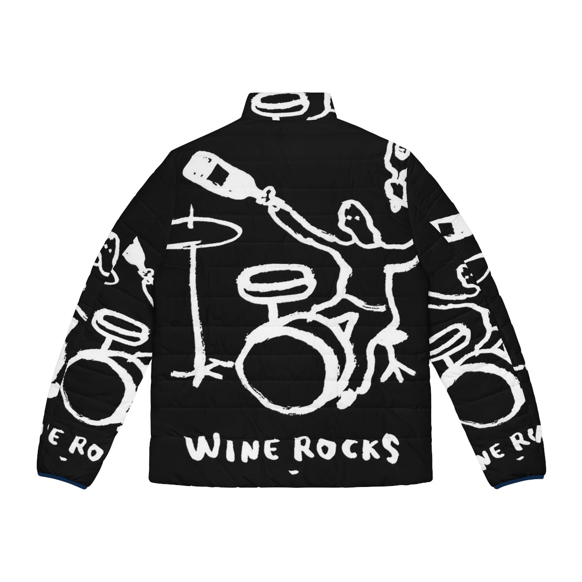 Rocks Wine Puffer Jacket featuring a music and wine inspired design - Back