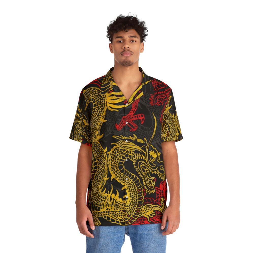 Golden Chinese dragon pattern Hawaiian shirt - People Front