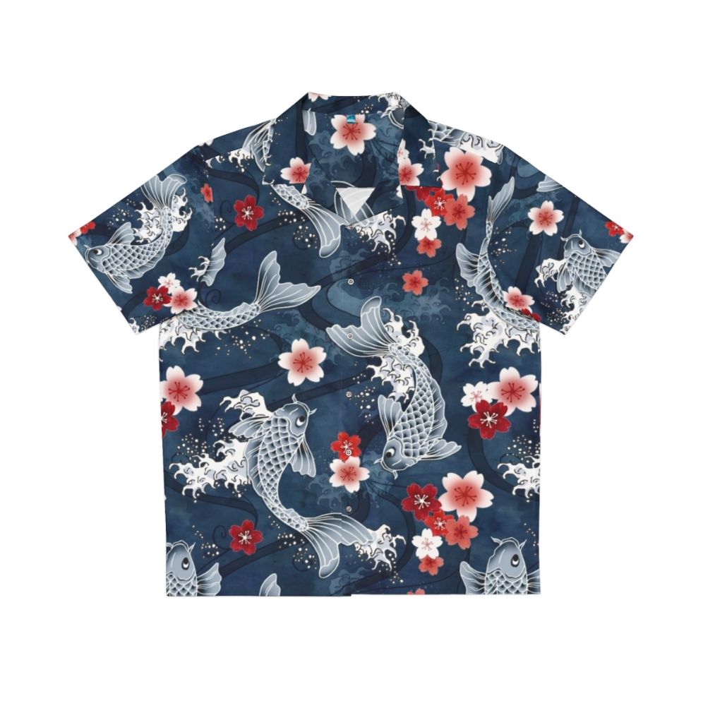 Koi and sakura blossom Hawaiian shirt in a watercolor design