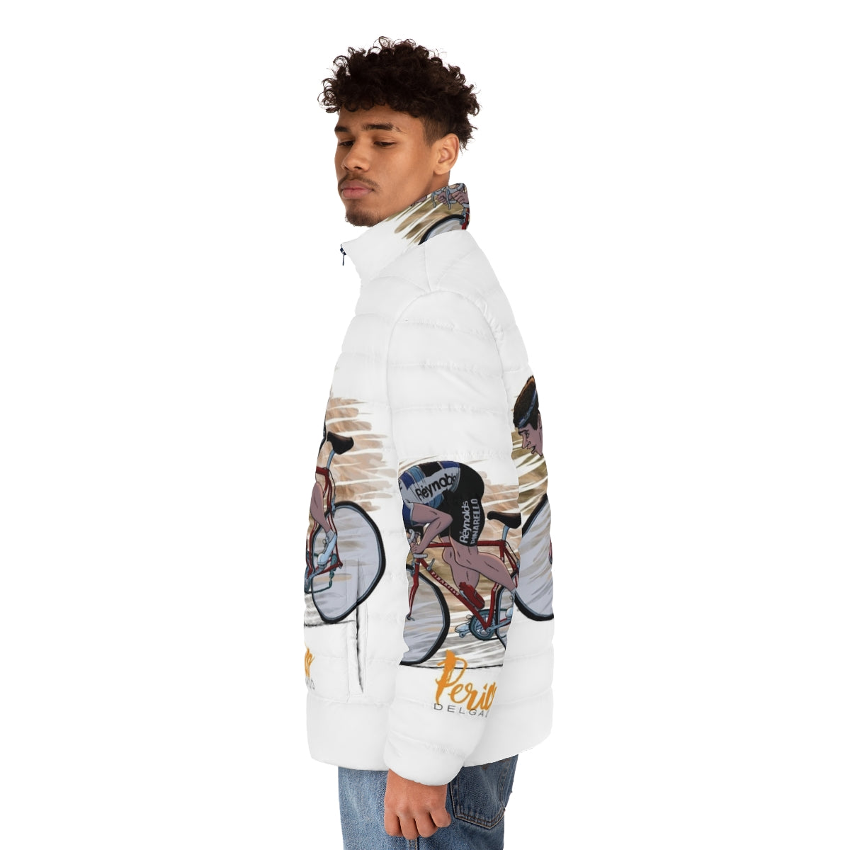 Perico Delgado "Le Fou des Pyrénées" Puffer Jacket featuring cycling inspired design - men side left