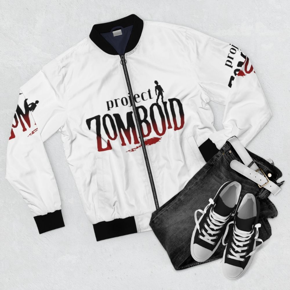 Project Zomboid Bomber Jacket - Gaming-Inspired Casual Outerwear - Flat lay