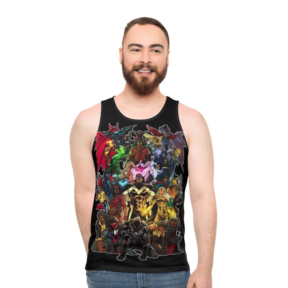 Unisex tank top featuring a graphic design celebrating heroes of color - men