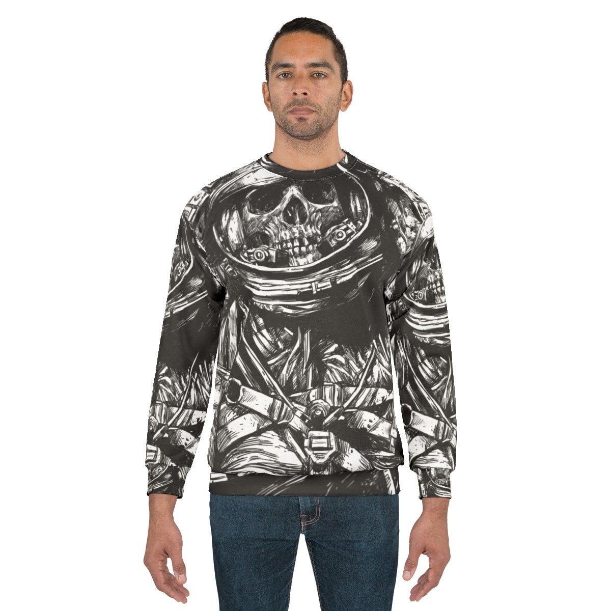 Haunting Dead Astronaut Sweatshirt with Skeleton in Space - men