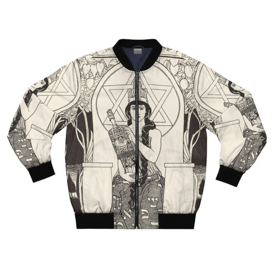 Ephraim Moses Lilien inspired bomber jacket with Jewish and Yiddish cultural imagery