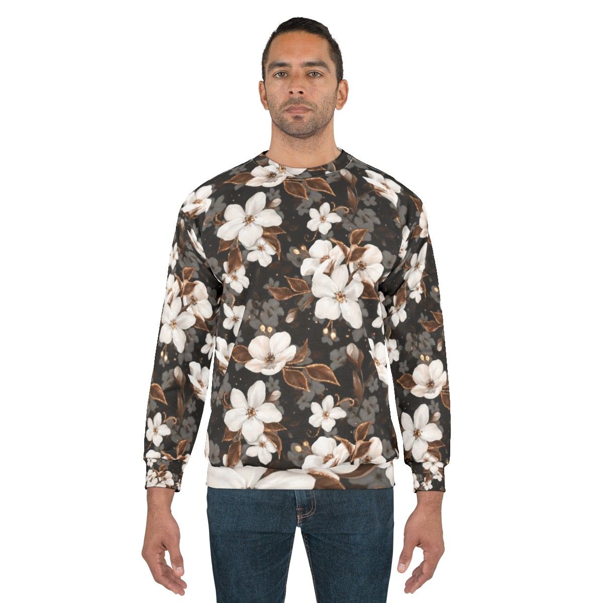 Floral sweatshirt with apple flower pattern - men